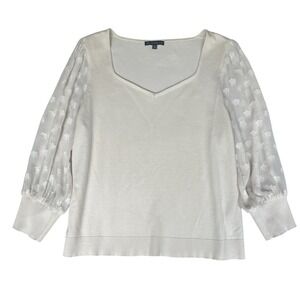 Adrianna Papell Shirt Womens M‎ White Sheer Sleeves Light Academia Finance Babe